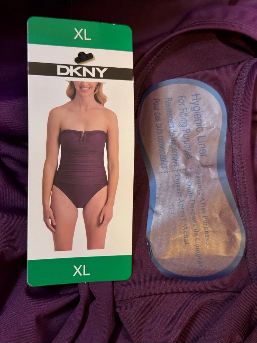 DKNY Purple Ruched One-Piece Swimsuit NWT size XL - Picture 5 of 5